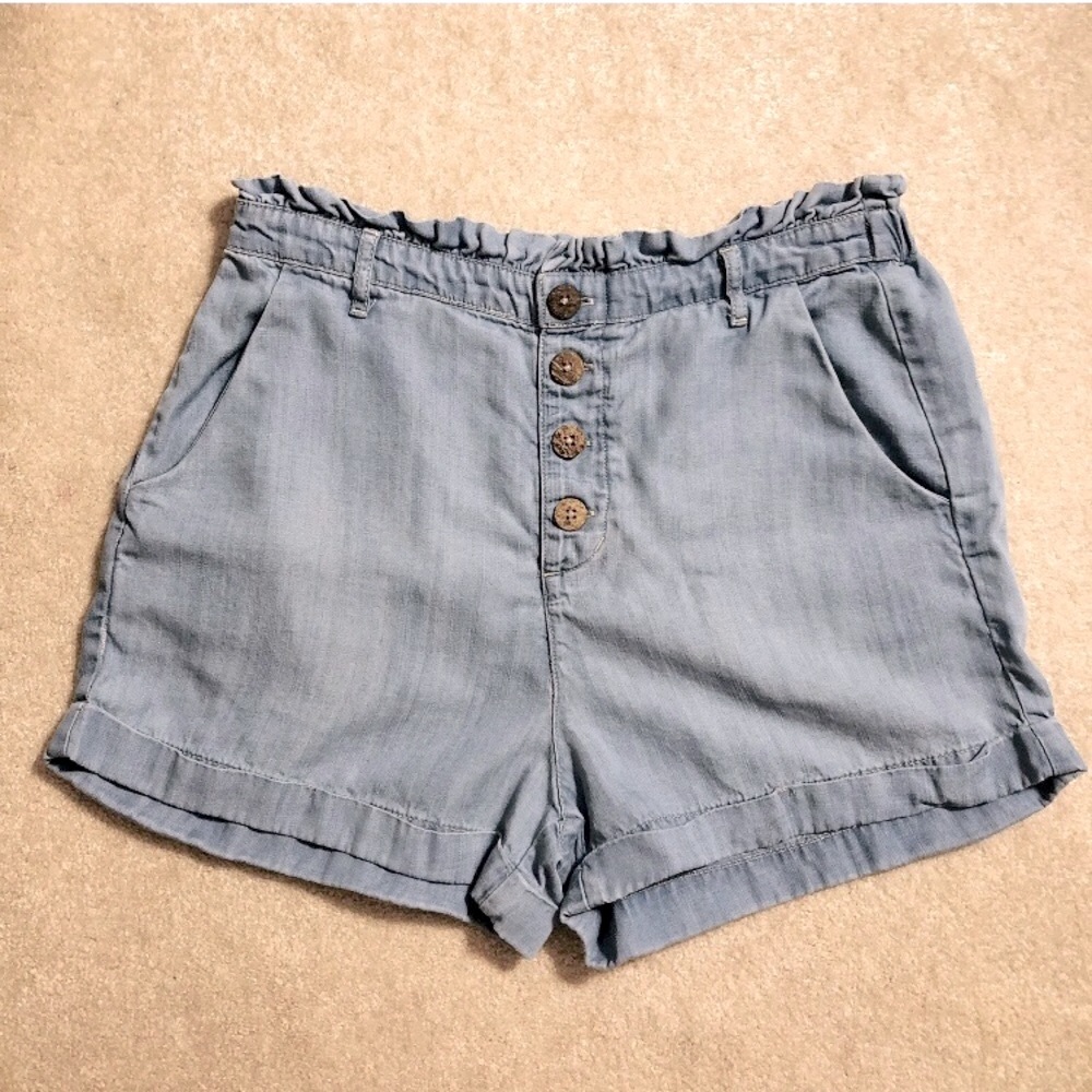 Rewind High Waisted Paper Bag Shorts Light Blue Lyocell Size Small